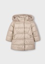 Lange gewatteerde kinderjas met afneembare faux fur capuchon