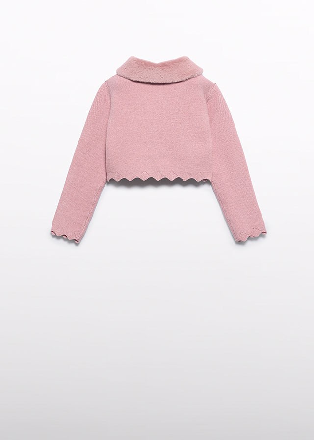 Gebreid cardigan met afneembare kraag in nepbont