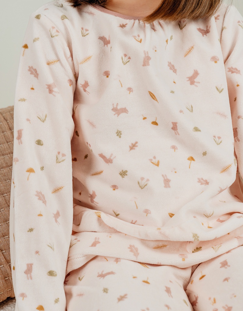 Pyjamaset met bloemen en konijn in fluweel - autumn forest