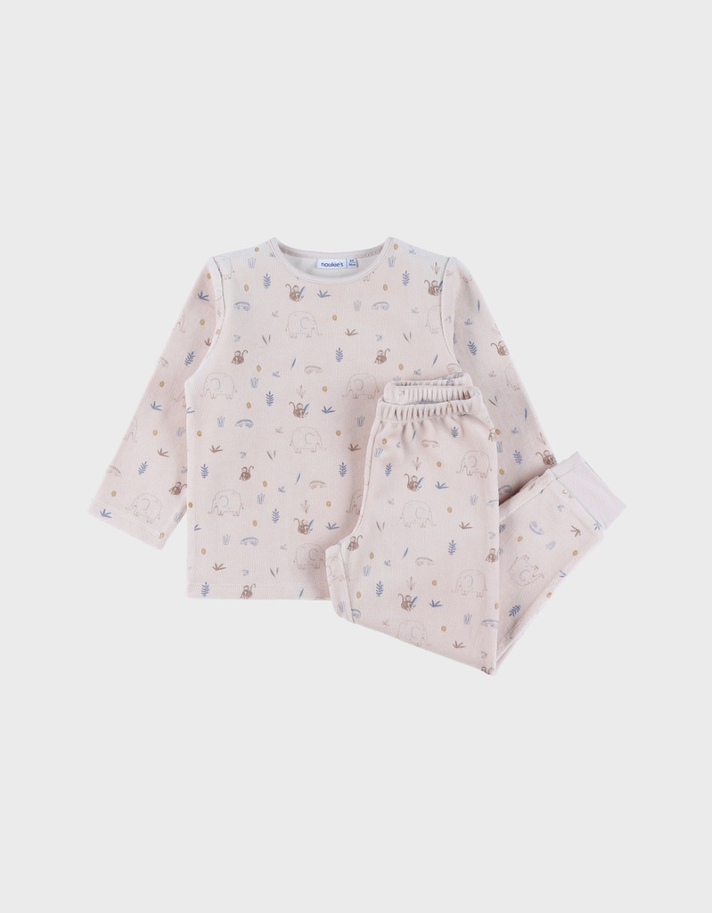 Pyjamaset met olifantenprint in fluweel - jungle