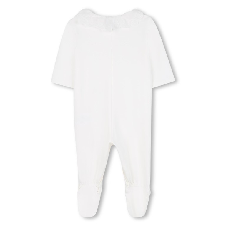 Pyjama set met muts en slabbetje – biokatoen met geborduurde bloemen