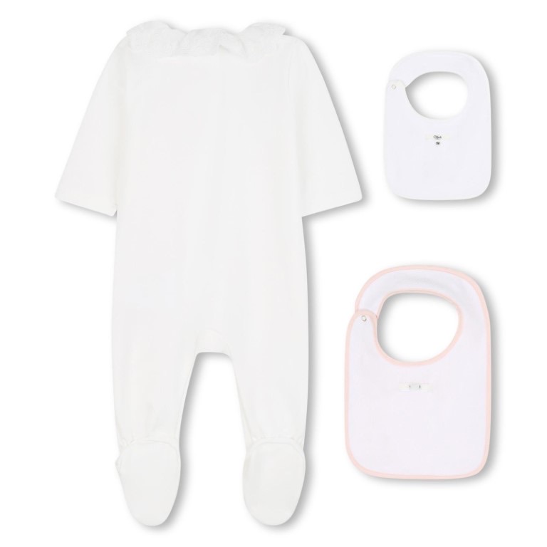 Cadeauset – pyjama & 2 slabbetjes van biokatoen met bloemenkraag