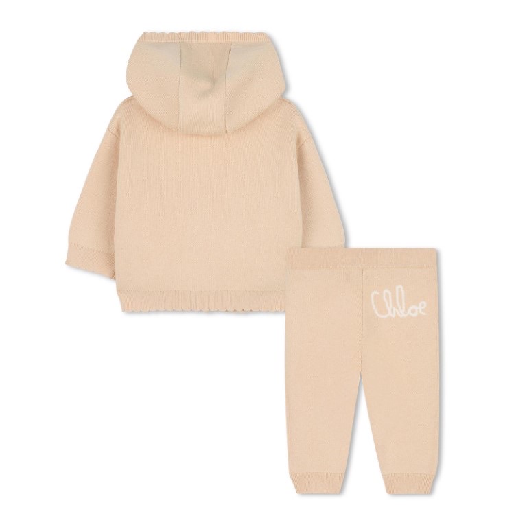 Gebreide babyset – vest met kap & broekje van biokatoen en wol