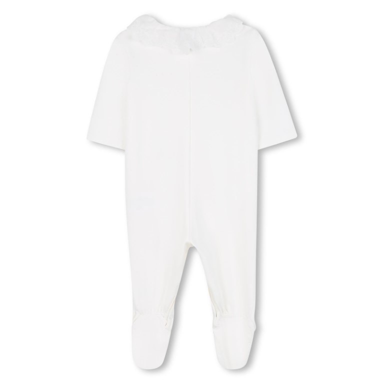 Pyjama set met muts en slabbetje – biokatoen met geborduurde bloemen