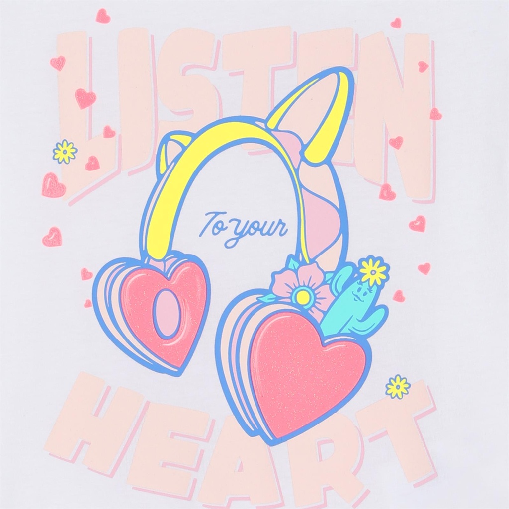 T‑shirt korte mouwen glitterprint heartbeat