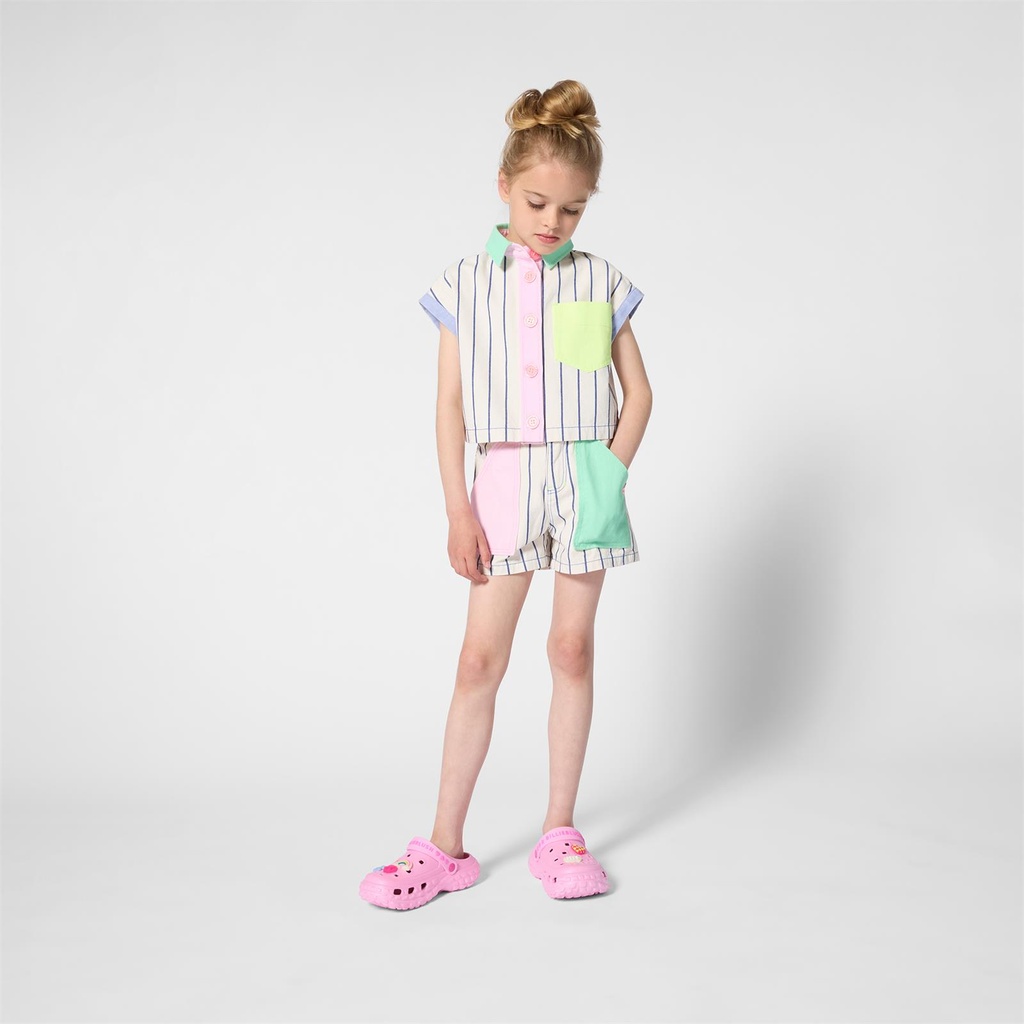 Short katoen streep contrastpockets