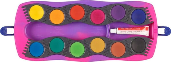 Waterverfdoos Connector – 12 kleuren + 1 tube wit en stickervel