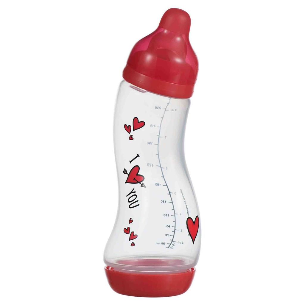 Suction bottle S-shape I Love (250ml, natural)