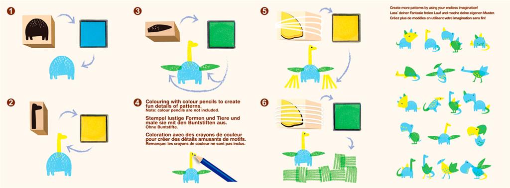 Stempelkunst maak kleine dinosaurussen