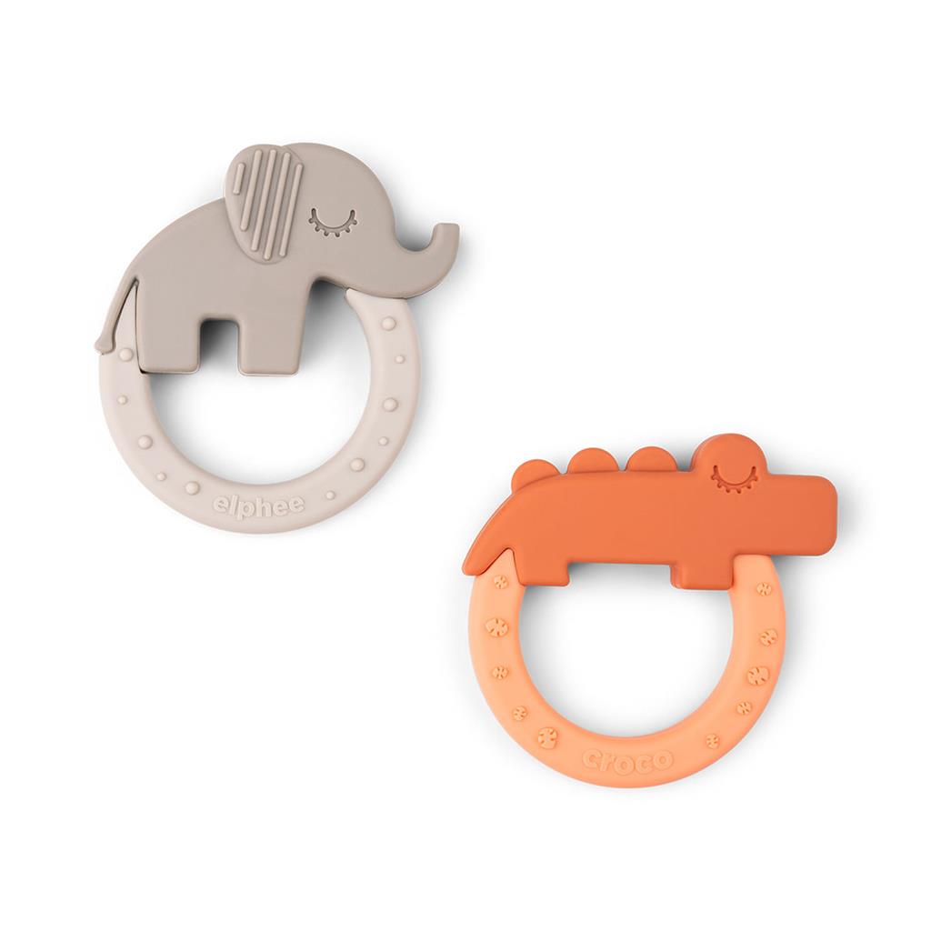 Teething ring (2pcs) elephant and crocodile