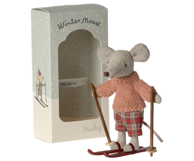 Winter mouse with ski set - big sister