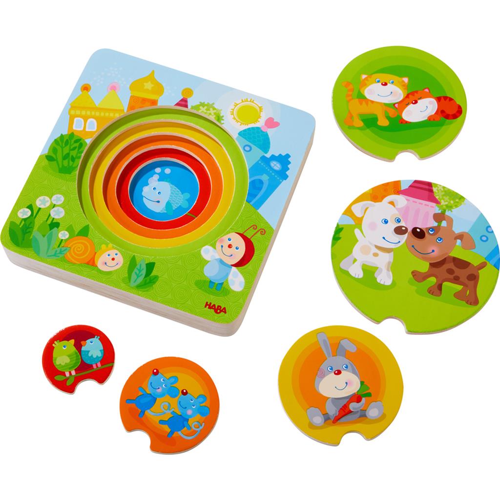 Wooden puzzle cackling young animals