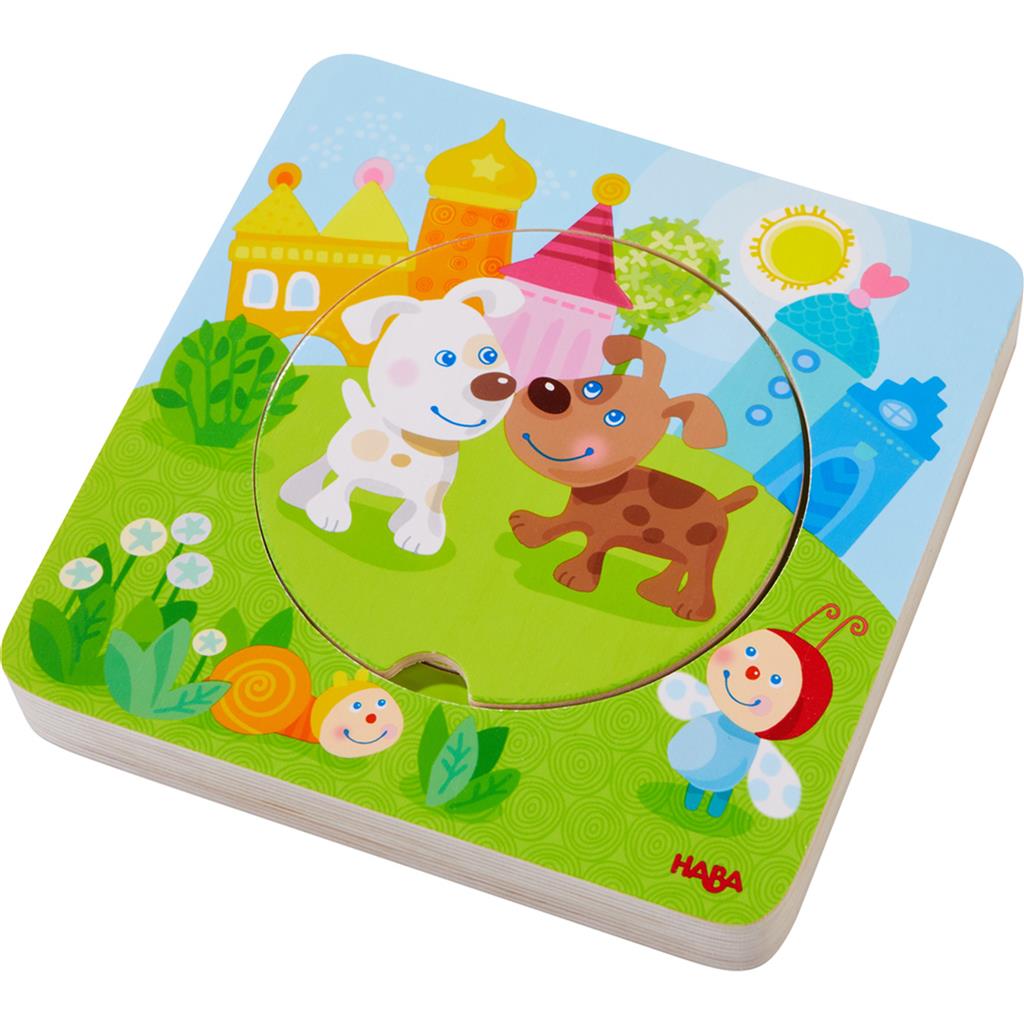 Wooden puzzle cackling young animals