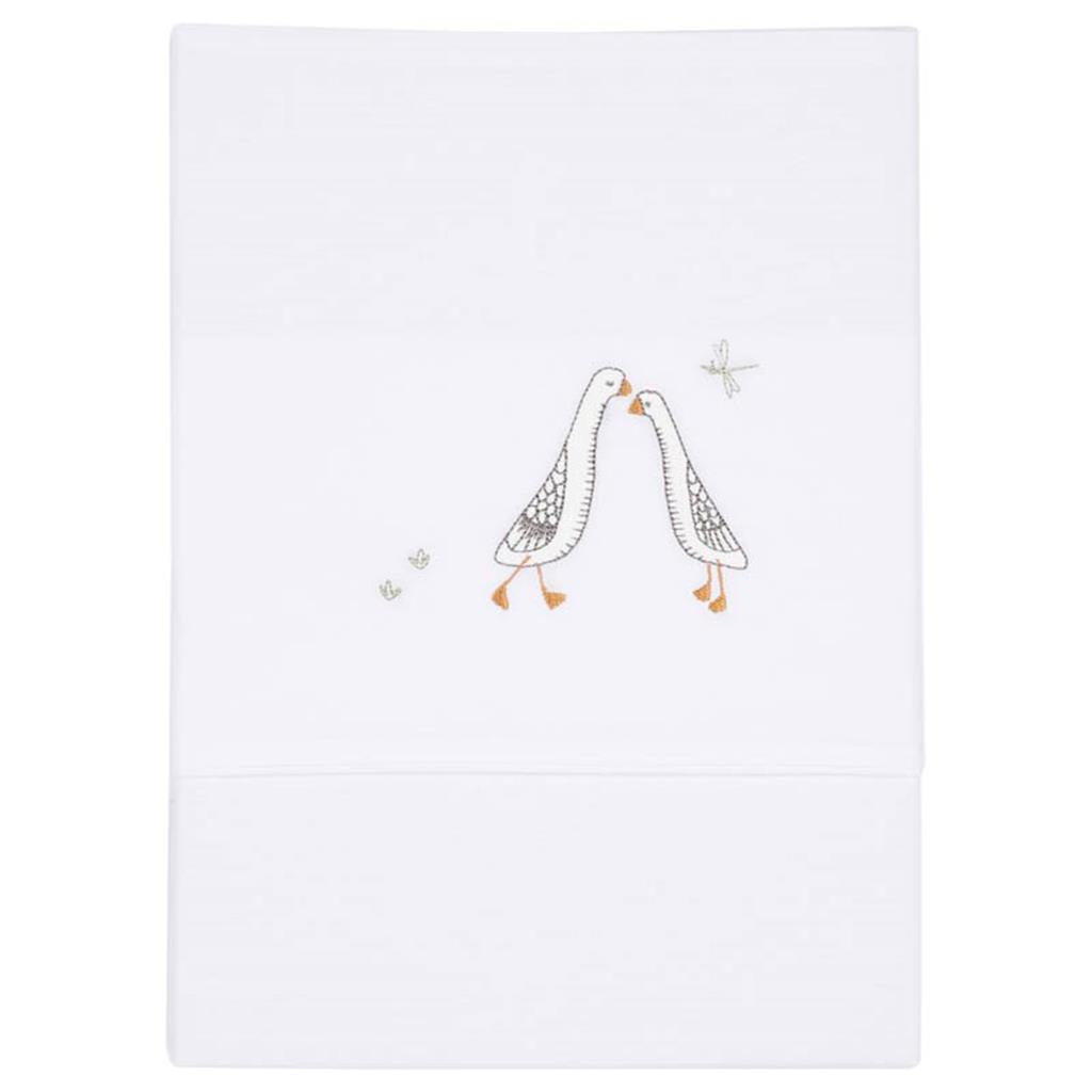 Crib sheet embroidered little goose