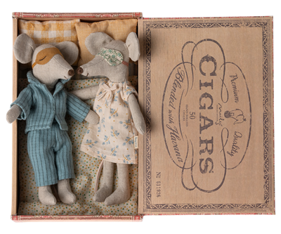 Mommy and daddy mice in cigar box