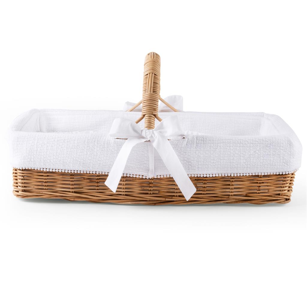 Rieten verzorgingsmand met bekleding Cotton White