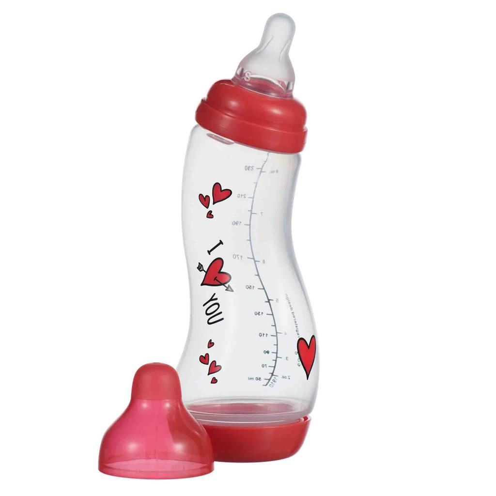 Suction bottle S-shape I Love (250ml, natural)