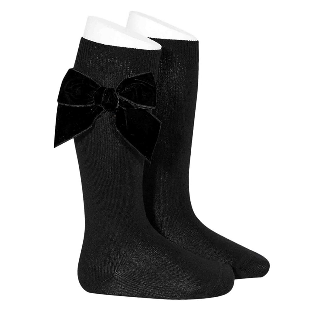 Knee socks with bow velvet