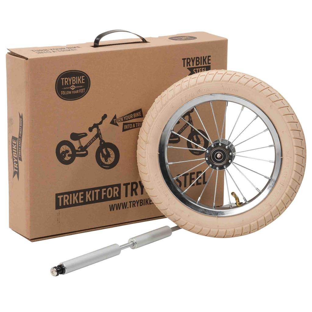 Trike Kit met witte banden – van loopfiets naar driewieler