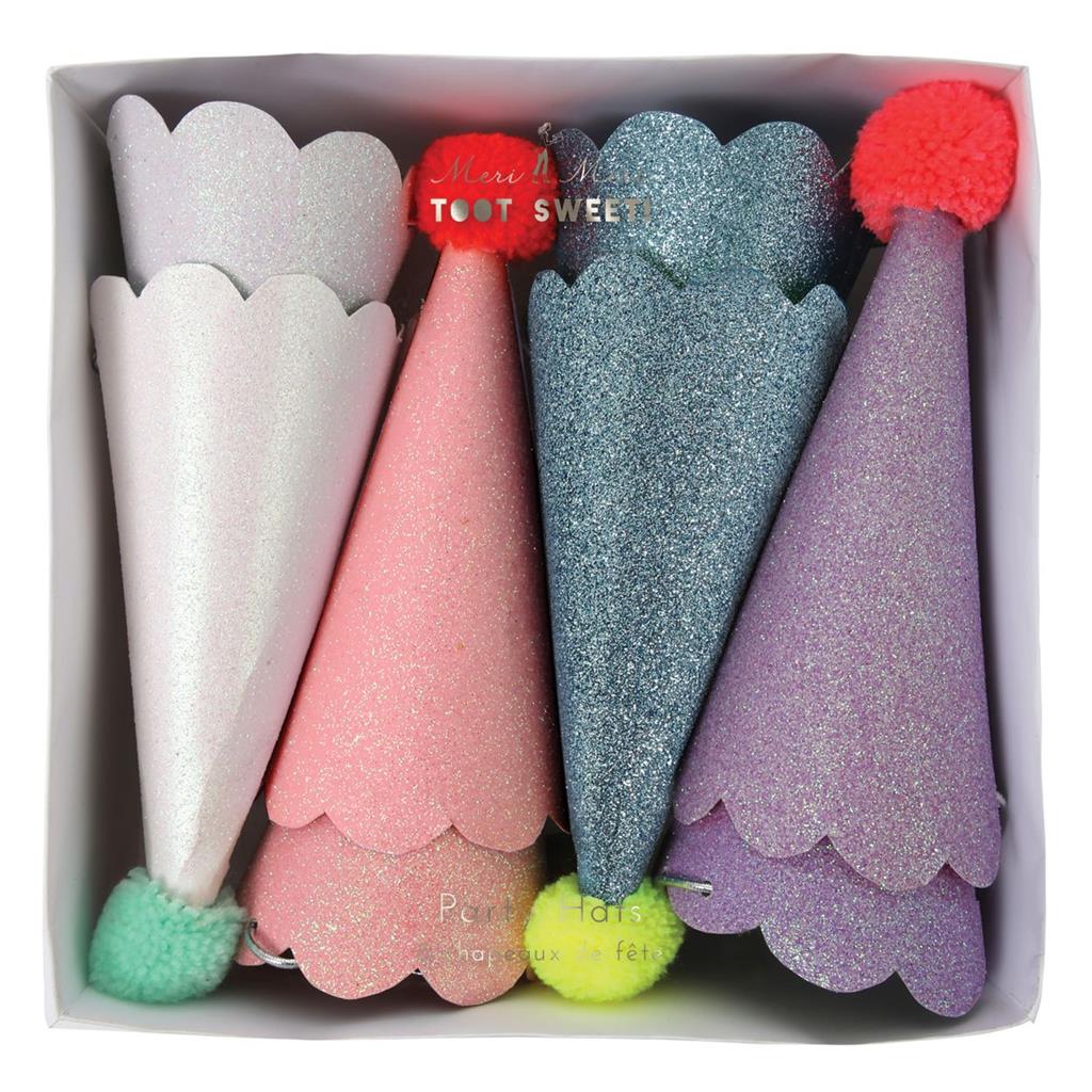 Party hat glitter pompom (8 pieces)