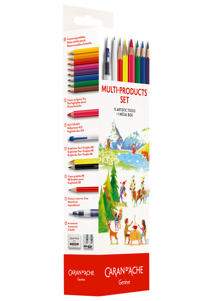 Box of colored pencils + accessories