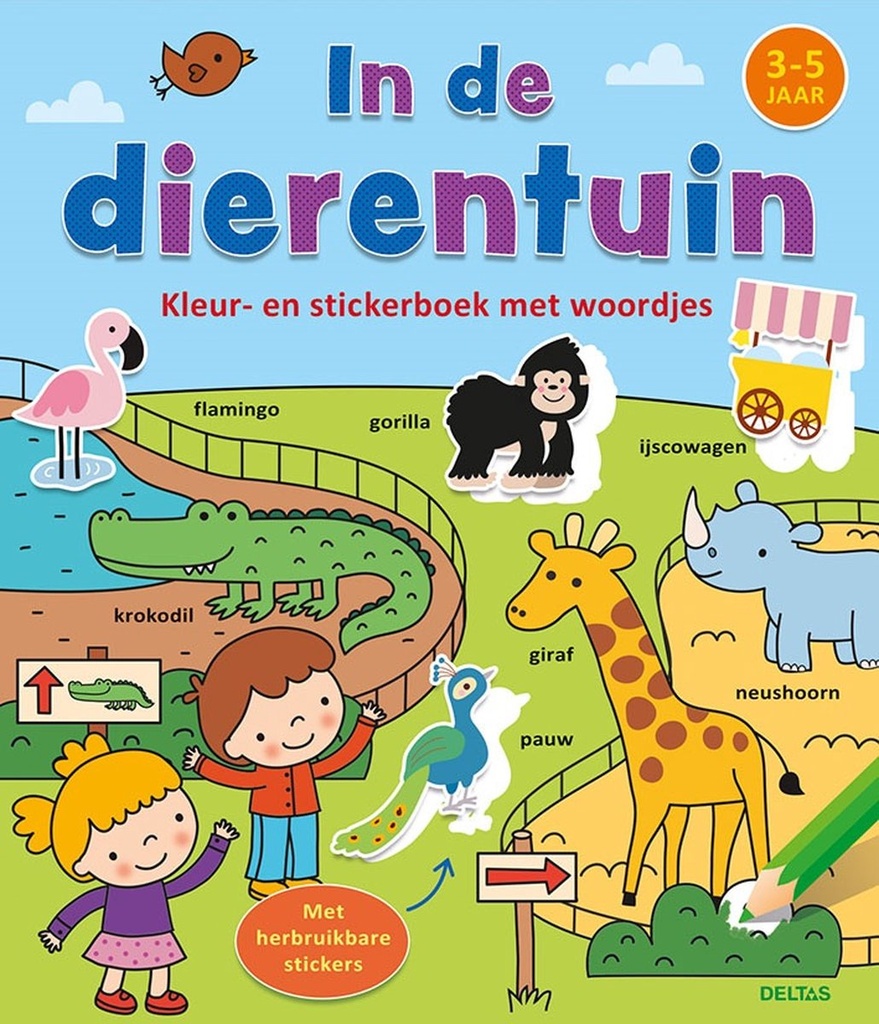 Coloring and sticker book with words - At the zoo