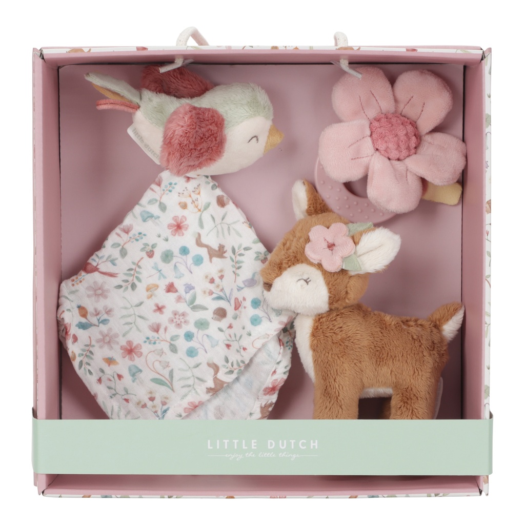 Gift set doudou, cuddly toy and teething ring