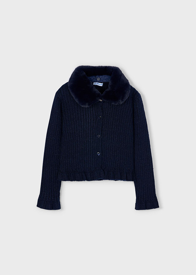 Cardigan met afneembare imitatiebontkraag