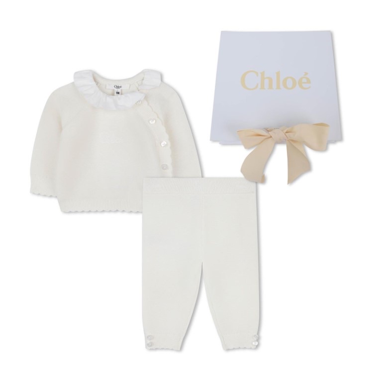 Gebreide babyset – vest & broekje van biokatoen en kasjmier