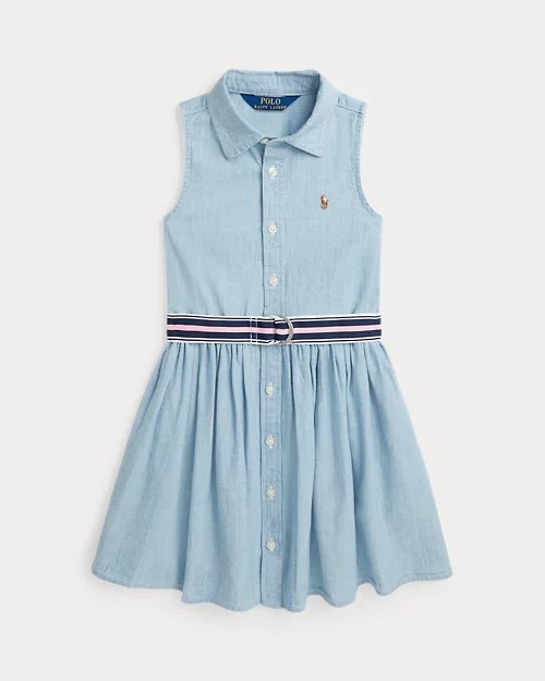 Jurk met riem mouwloos - chambray katoen (2j-6j)