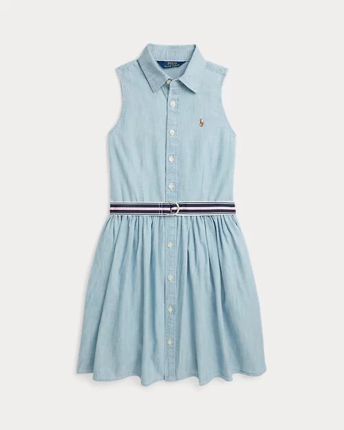 Jurk met riem mouwloos - chambray katoen (7j-16j)
