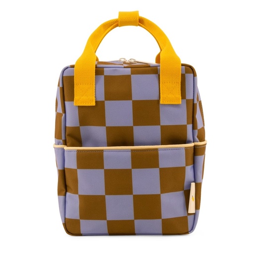 Backpack (small) checkerboard farmhouse blooming purple + soil green 