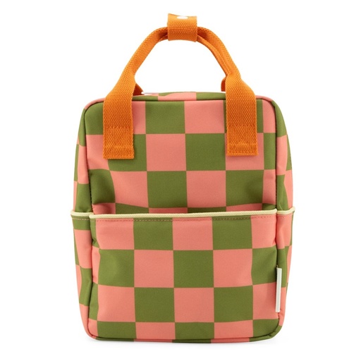 Sac à dos (petit) damier fermier vert pousses + rose fleurs