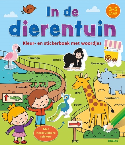 Livre de coloriage et d'autocollants avec mots - Au zoo  