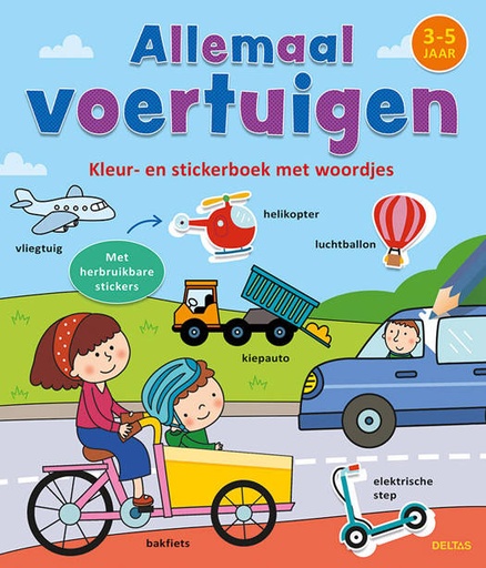 Kleur- en stickerboek met woordjes - Allemaal voertuigen