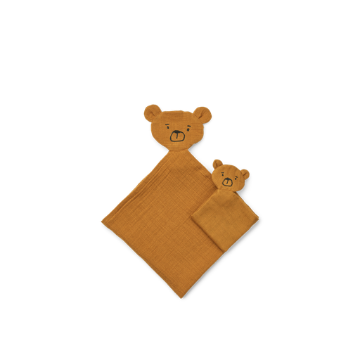 Knuffeldoekje Alya - set van 2 bear - golden caramel 