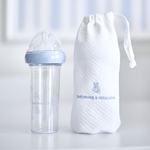 Baby bottle + sleeve classic car lichtblauw 