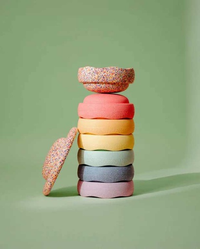 Stapelstenen 7 stuks + balanceerbord confetti pastel 