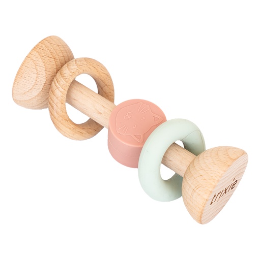 Wooden rattle with silicone rings mrs. cat 