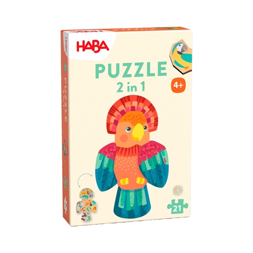 Houten puzzel 2 in 1 - Papegaai  