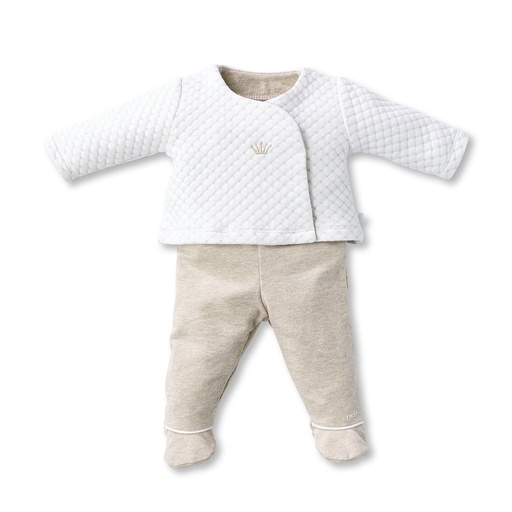 Tweedelige Set Oslo - overslagvestje en broekje met voetjes beige 
