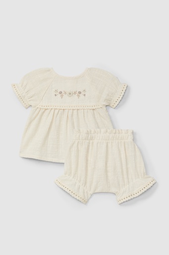 Set bloes en korte broek natural 