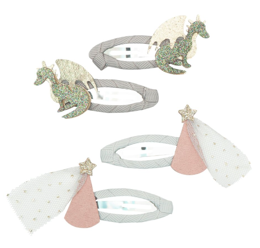Haarspeld draak en prinses (4 stuks) multicolor