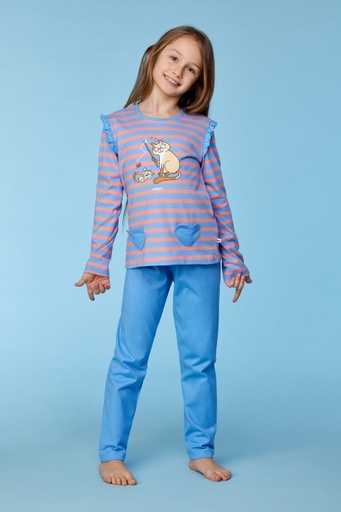 Pyjama blauw-roze streep 