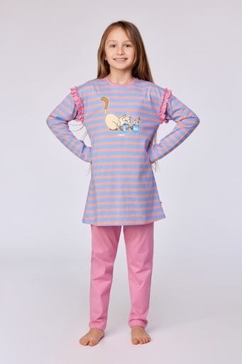 Pyjama blauw-roze streep 