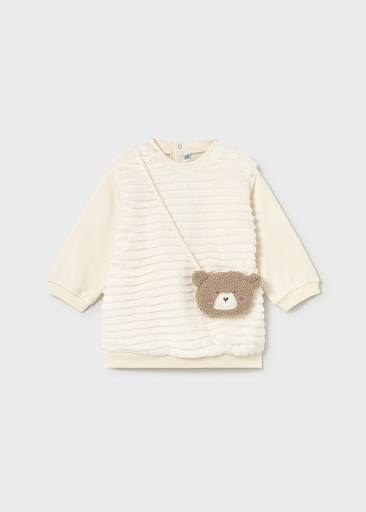 Zachte babyjurk met teddy tasje Macchiato 