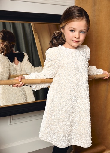 Fluwelen jurk met pailletten cream 