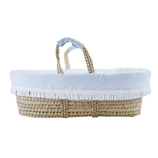Rieten reiswieg + aankleding Light blue 
