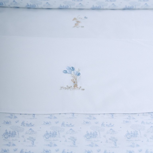 Donsovertrek bed en sloop (100x135cm) Light blue printed 