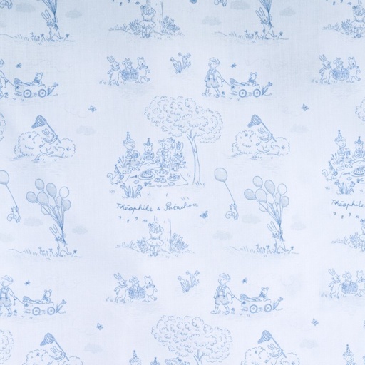 Stof per meter - geprint 100% katoen Light blue printed 